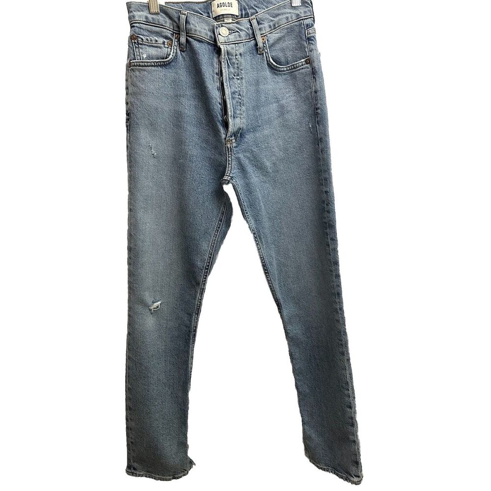 Agolde Nico High Rise Slim Distressed Straight Jeans Size 25 Button Fly